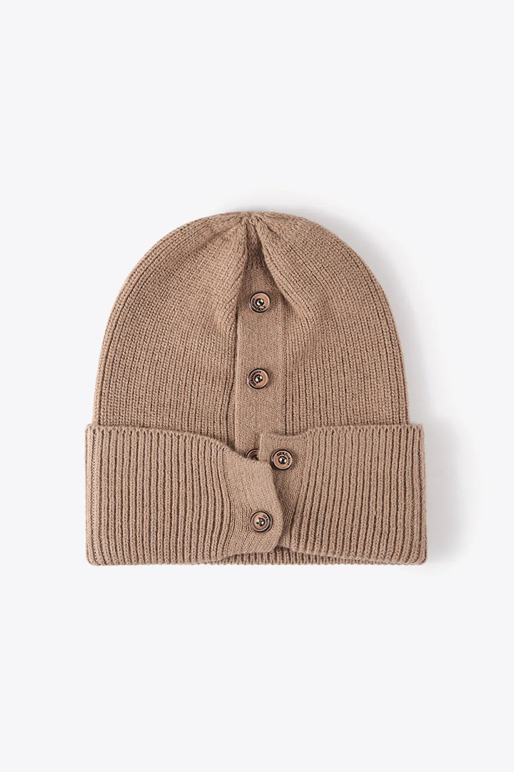 Button Detail Rib-Knit Cuff Beanie - Wellen Fashion