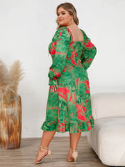 Plus Size Ruffled Square Neck Flounce Sleeve Dress - Wellen Fashion