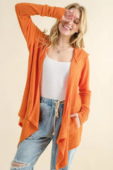 And The Why Full Size Thermal Hooded Open Front Cardigan with Pockets - Wellen Fashion