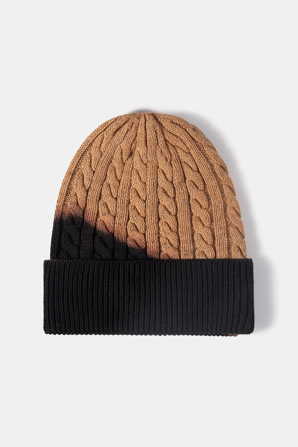 Contrast Tie-Dye Cable-Knit Cuffed Beanie - Wellen Fashion