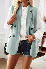 Devine Double-Breasted Sleeveless Blazer - Wellen Fashion