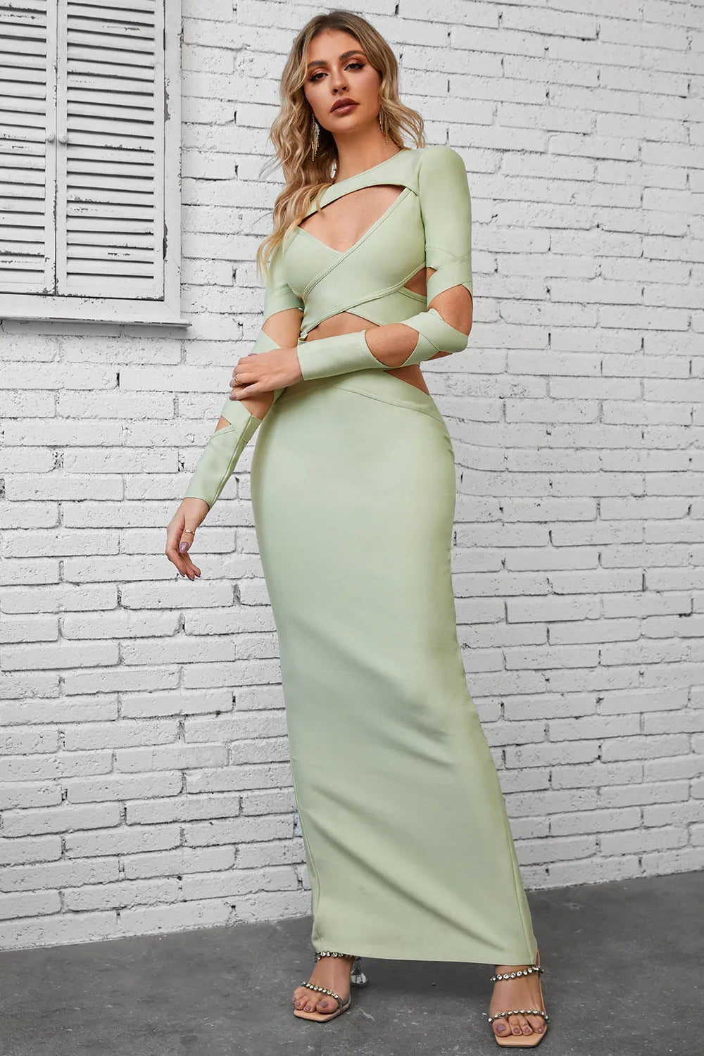 Cutout Round Neck Maxi Wrap Dress - Wellen Fashion