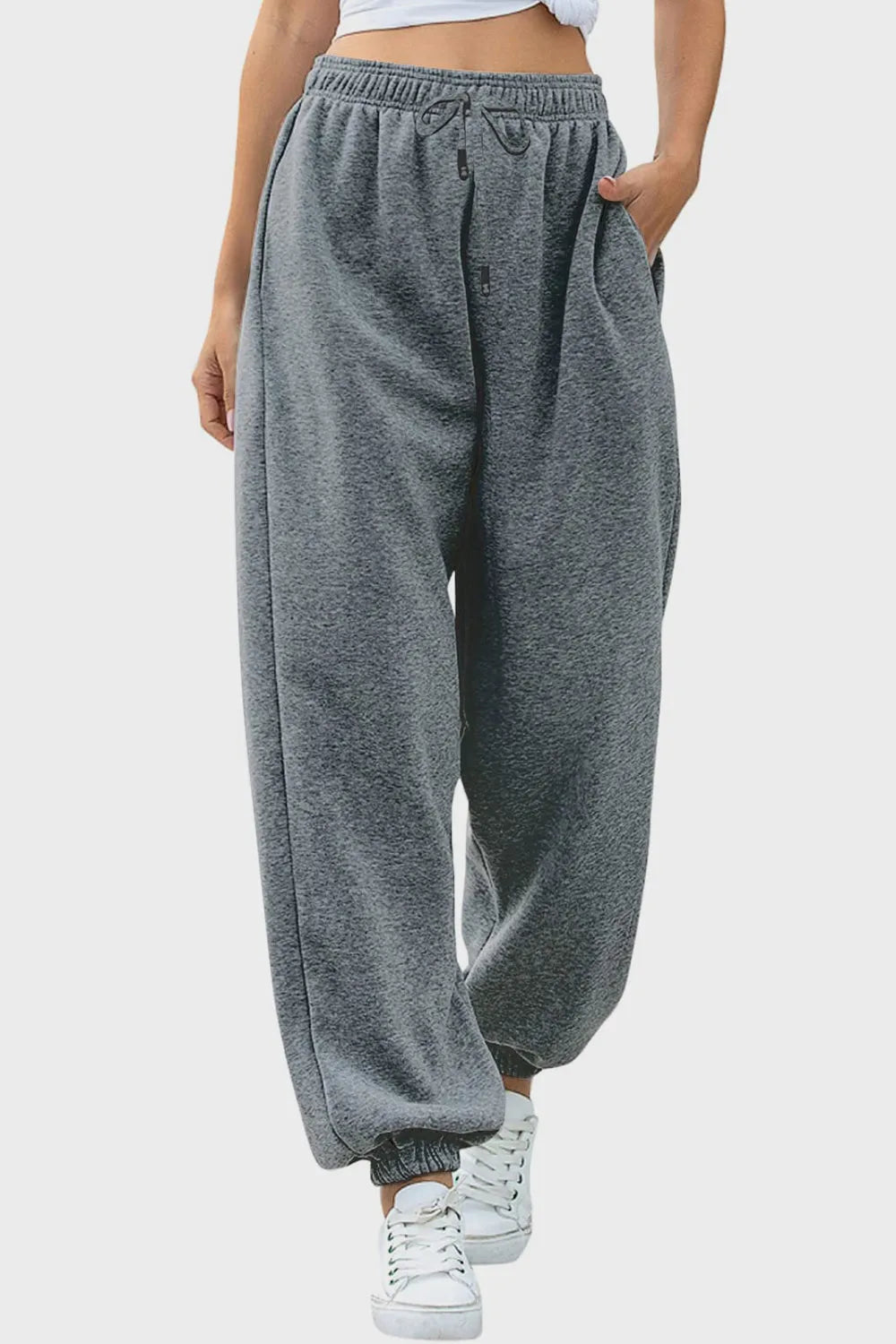 Elastic Waist Joggers with Pockets - Wellen Fashion