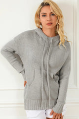 Drawstring Hooded Sweater with Pocket - Wellen Fashion