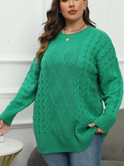 Plus Size Round Neck Long Sleeve Sweater - Wellen Fashion