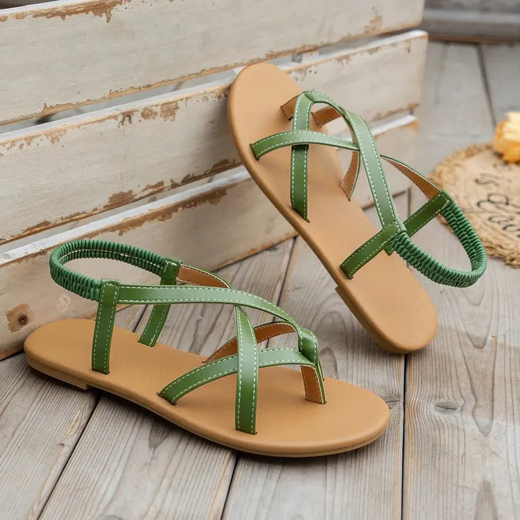 PU Leather Crisscross Flat Sandals - Wellen Fashion