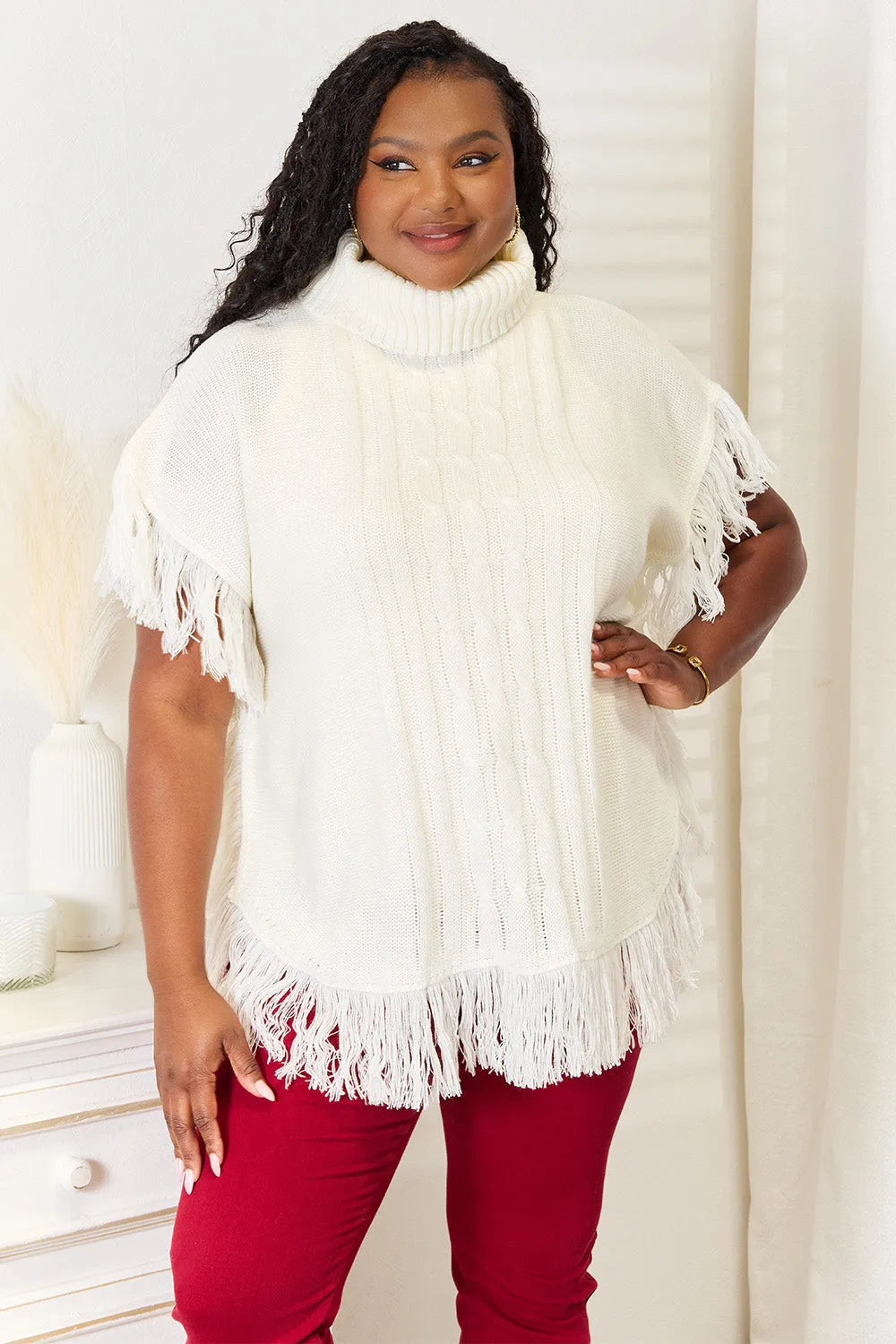 Justin Taylor Turtle Neck Fringe Poncho - Wellen Fashion