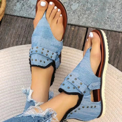 Studded Raw Hem Flat Sandals - Wellen Fashion