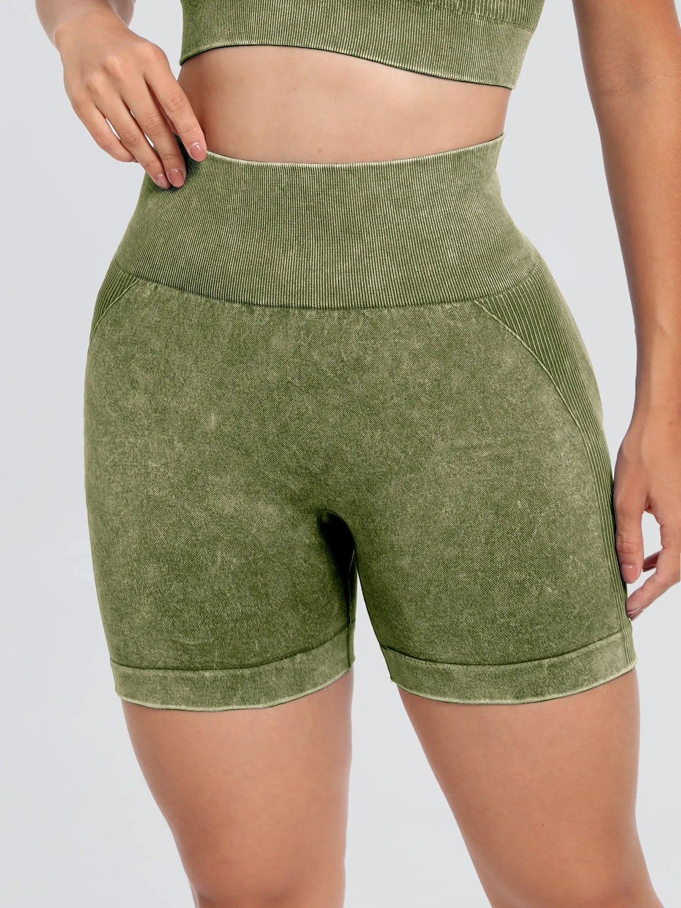 Washed High Waist Active Shorts - Wellen Fashion