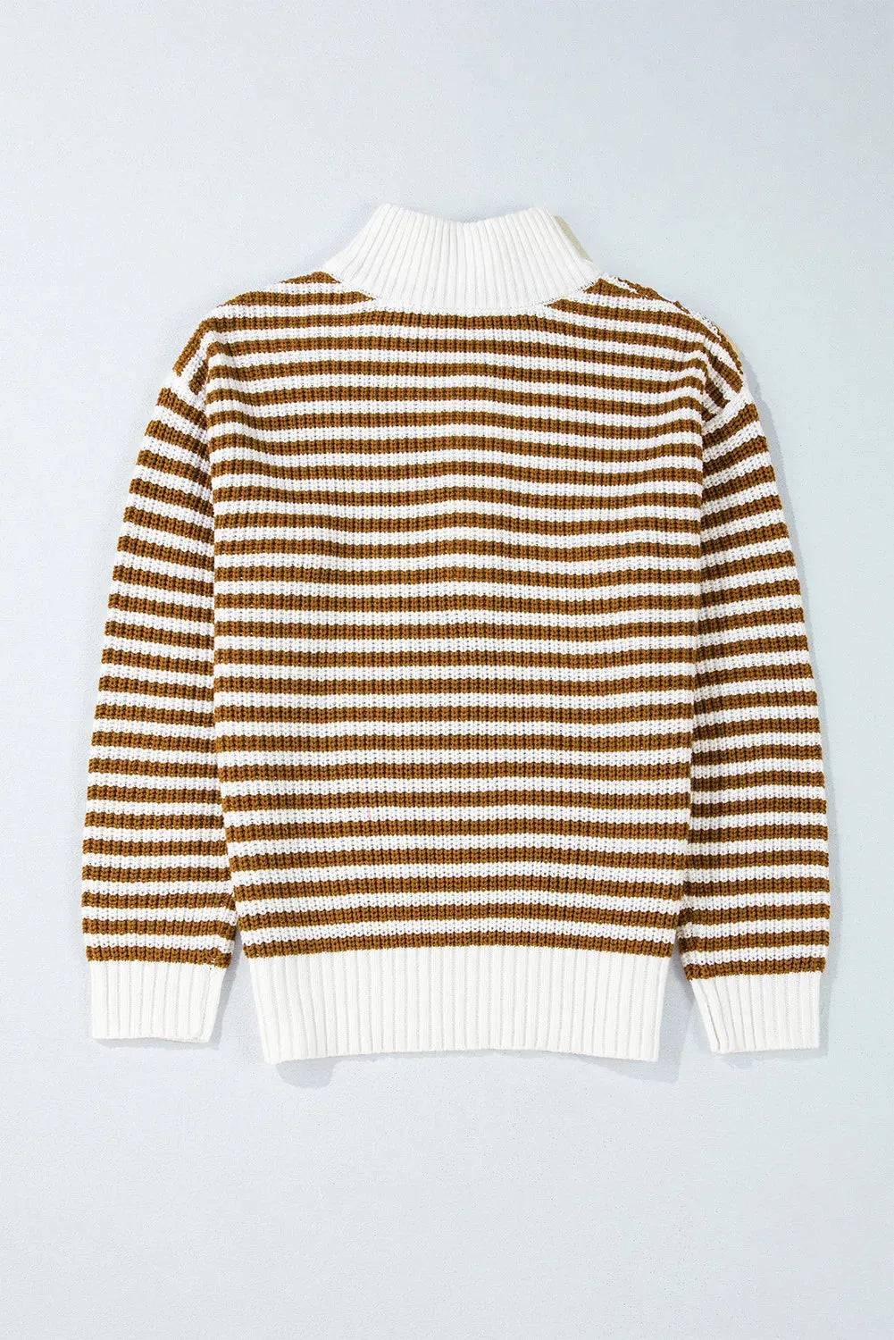 Striped Half Zip Long Sleeve Sweater - Wellen Fashion