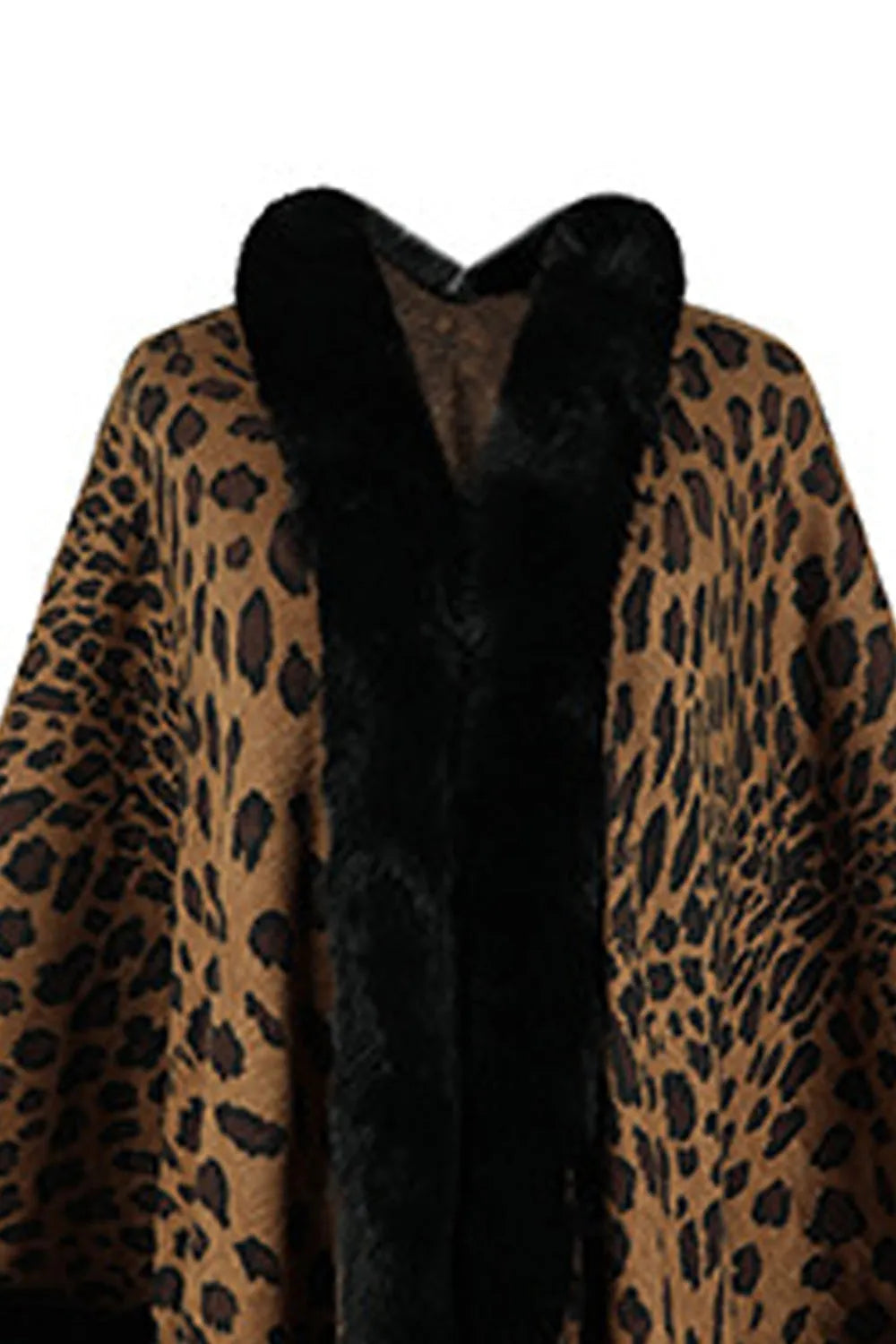 Leopard Open Front Poncho - Wellen Fashion