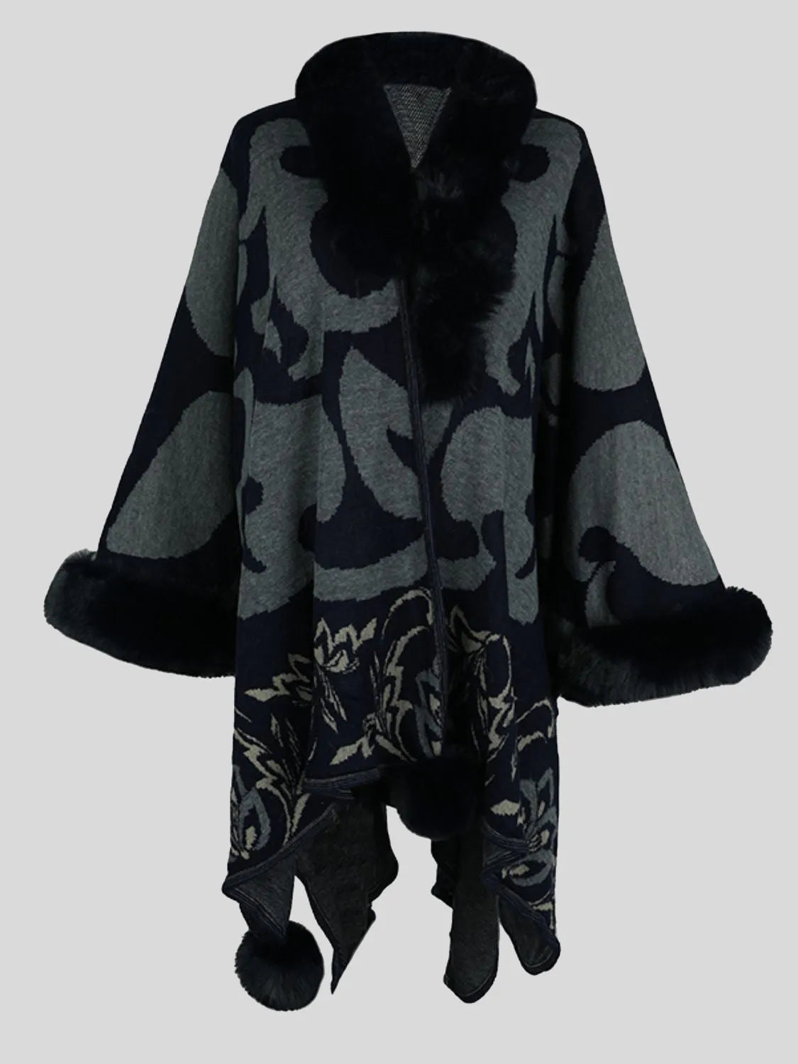 Faux Fur Trim Poncho - Wellen Fashion