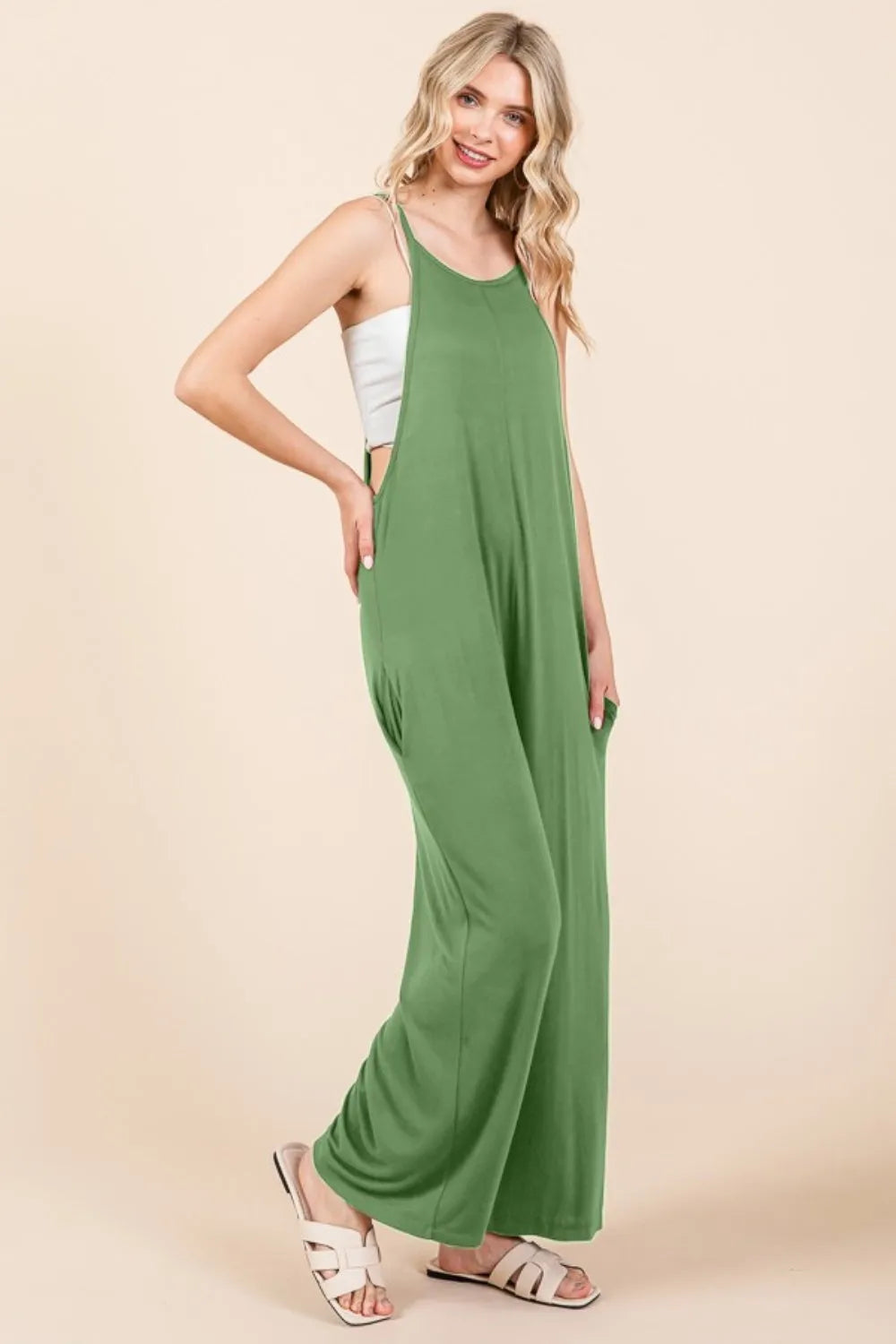 Culture Code Full Size Sleeveless Wide Leg Jumpsuit with Pockets - Wellen Fashion