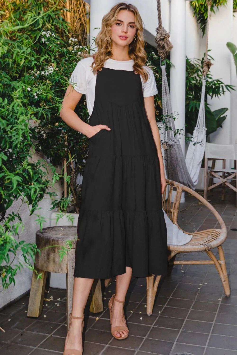 ODDI Full Size Sleeveless Tiered Midi Dress - Wellen Fashion