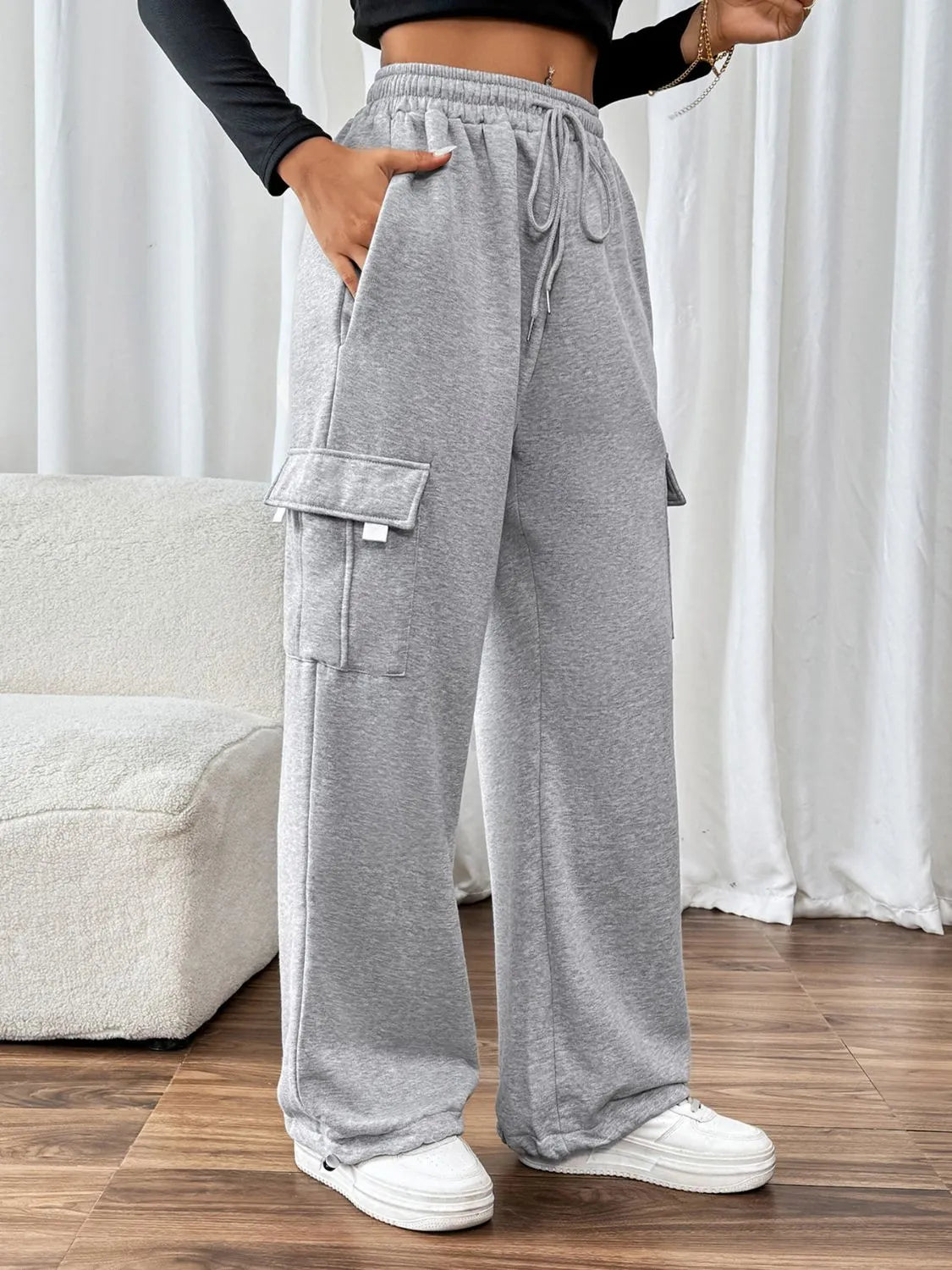 Perfee Drawstring Elastic Waist Joggers with Pockets - Wellen Fashion