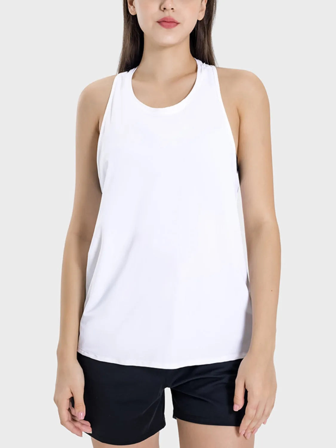 Millennia Round Neck Wide Strap Active Tank - Wellen Fashion