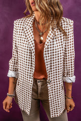 Plaid Lapel Collar Blazer - Wellen Fashion