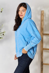 Zenana Half Snap Long Sleeve Hoodie with Pockets - Wellen Fashion