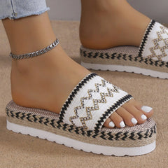 Geometric Weave Platform Sandals - Wellen Fashion