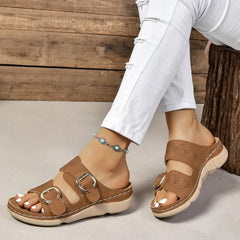 PU Leather Open Toe Buckle Sandals - Wellen Fashion