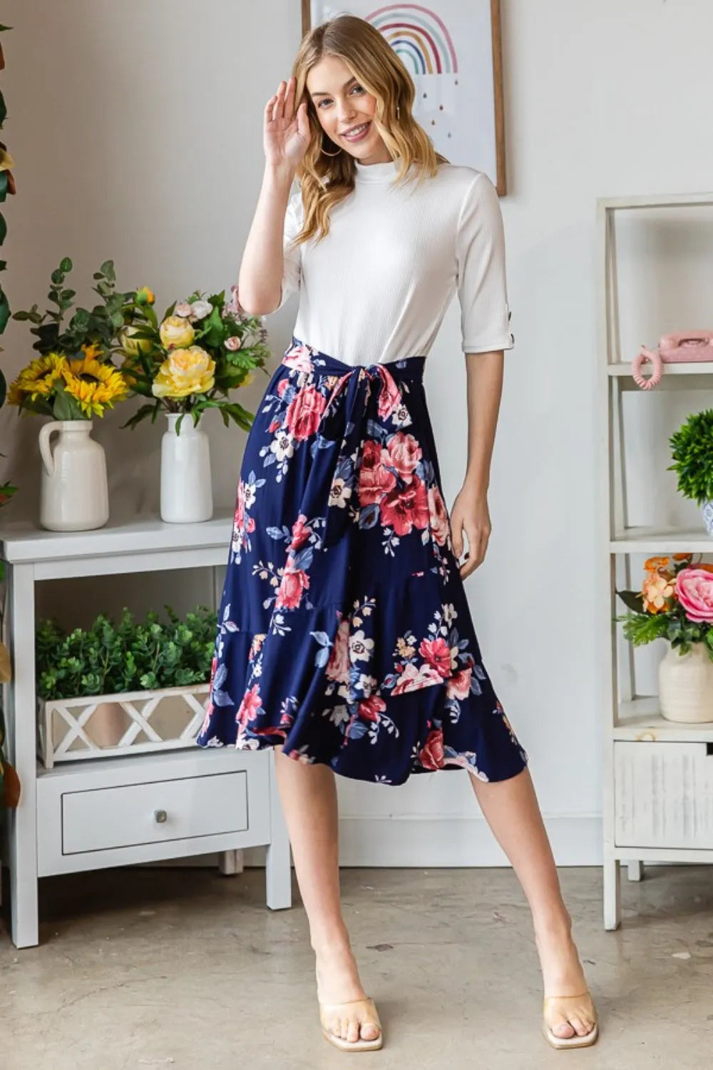 Reborn J Floral Wrap Ruffled Skirt - Wellen Fashion