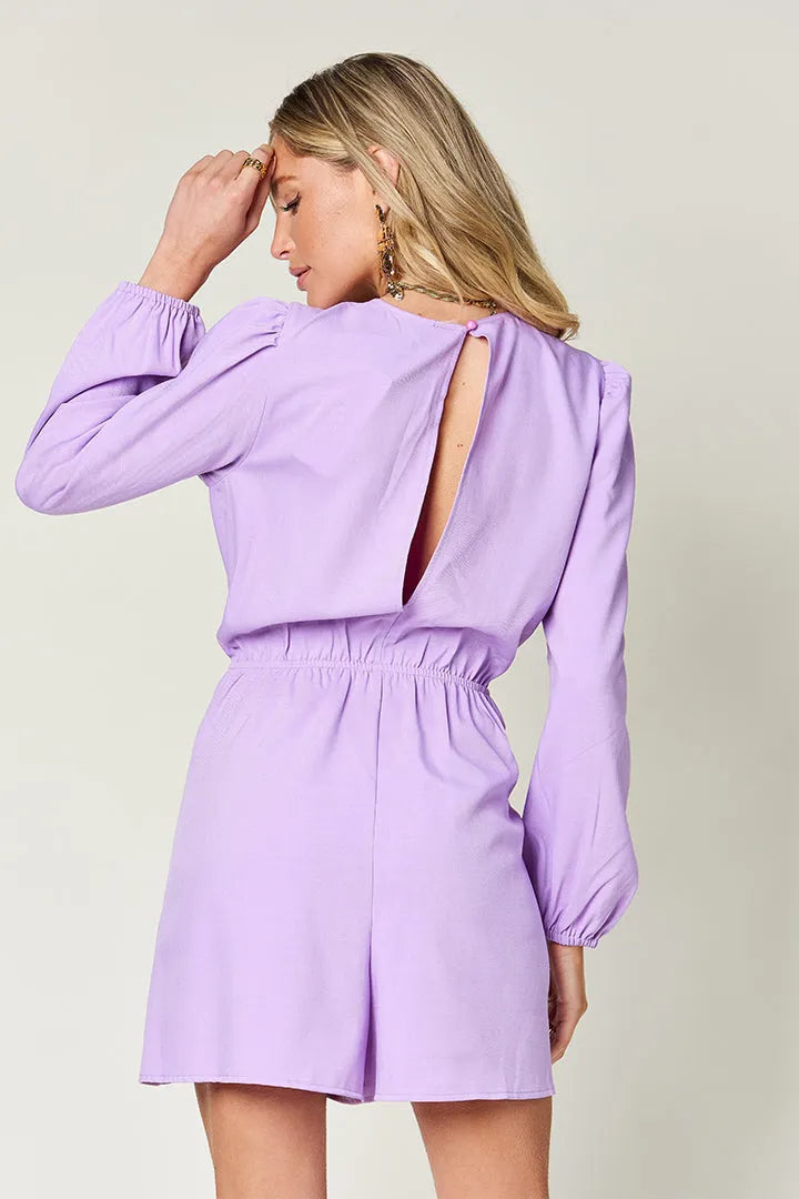 Double Take Full Size Drawstring Long Sleeve Romper - Wellen Fashion