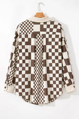 Plus Size Checkered Button Up Long Sleeve Jacket - Wellen Fashion