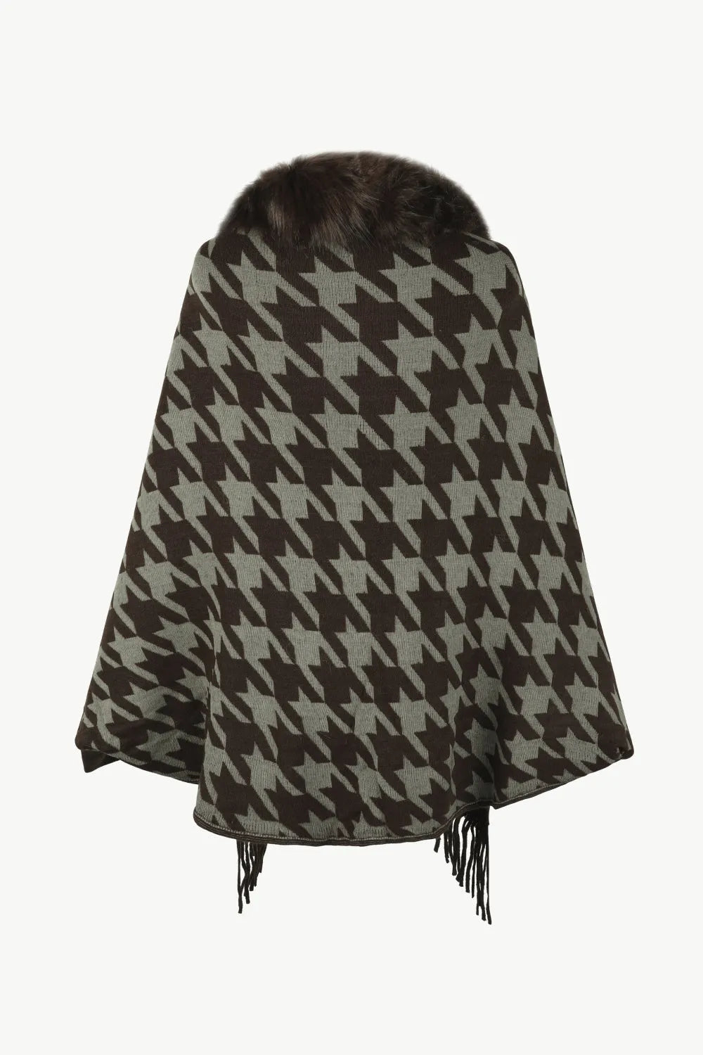 Houndstooth Fringe Hem Poncho - Wellen Fashion