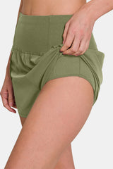 Zenana High-Waisted Zippered Back Pocket Active Shorts - Wellen Fashion