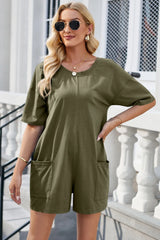 Backless Round Neck Half Sleeve Romper - Wellen Fashion