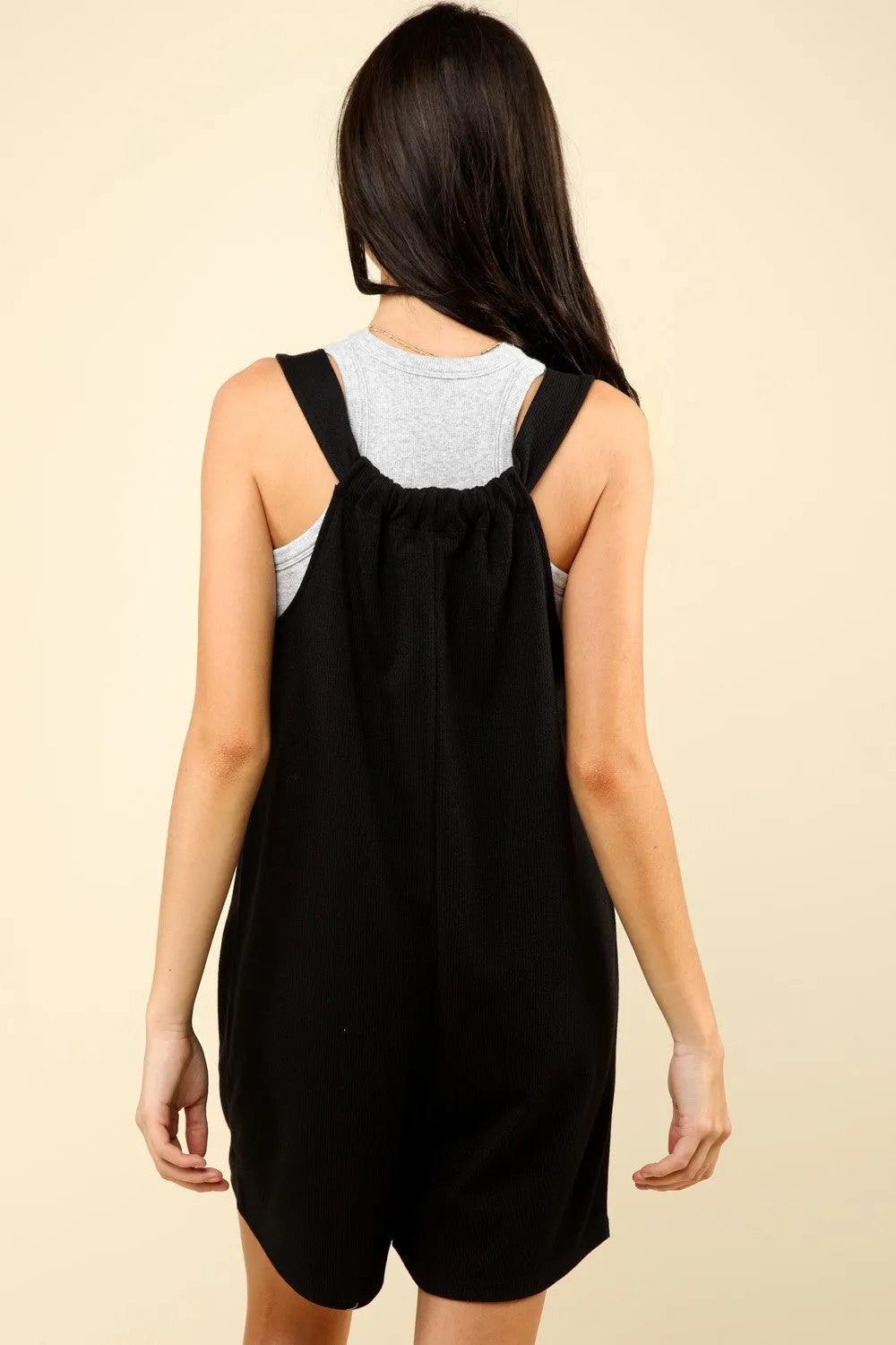 VERY J Tie Shoulder Front Pocket Romper - Wellen Fashion