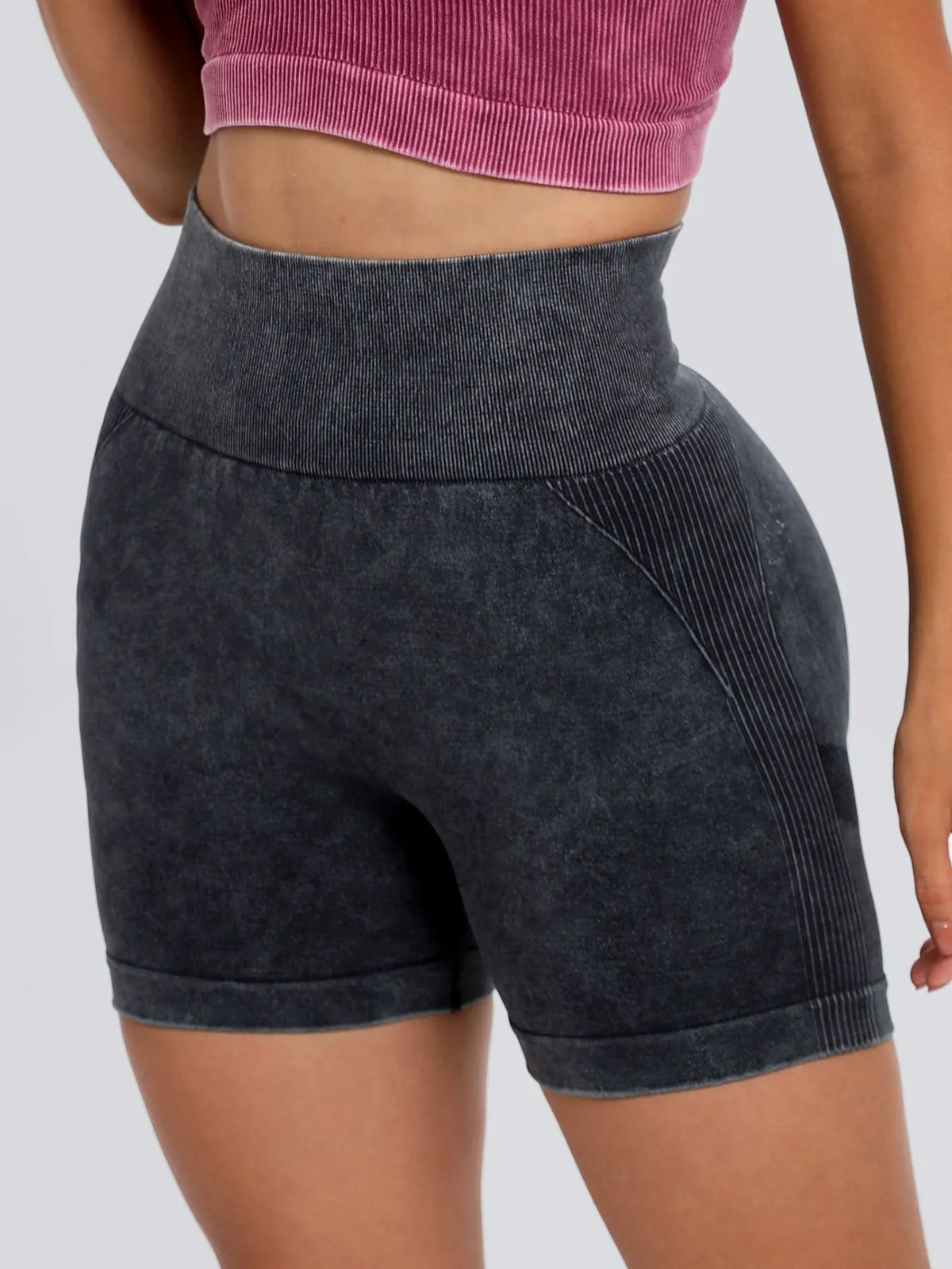 Washed High Waist Active Shorts - Wellen Fashion