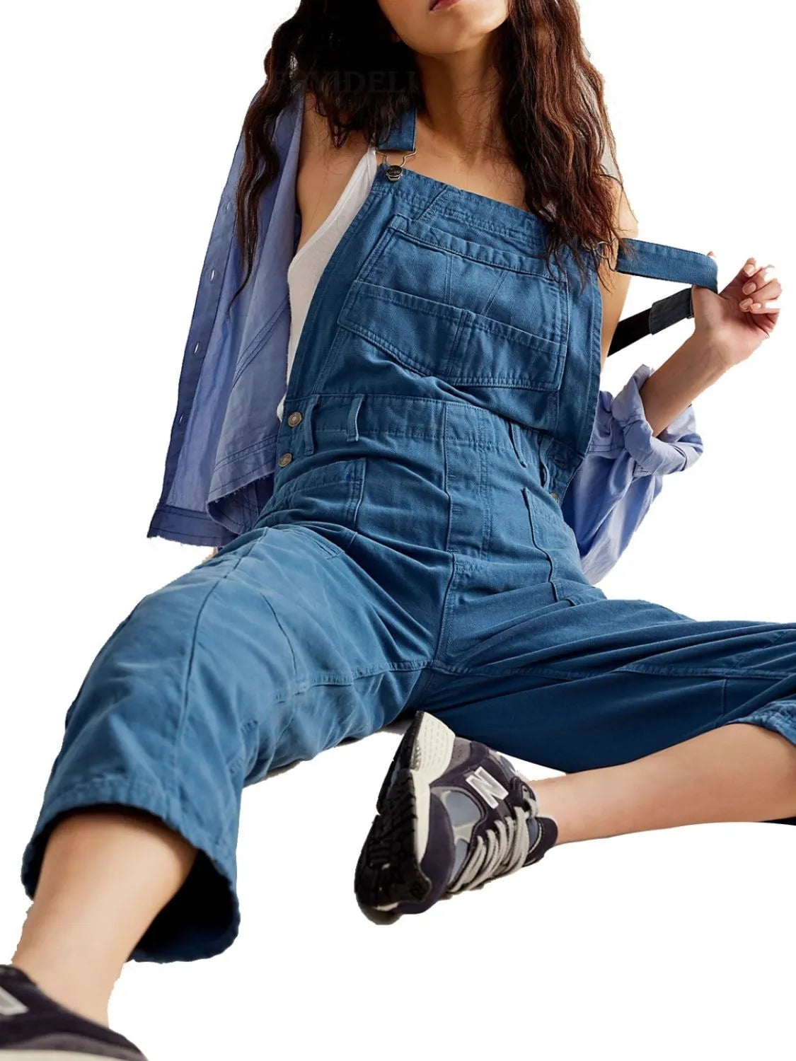 Pocketed Wide Strap Denim Overalls - Wellen Fashion