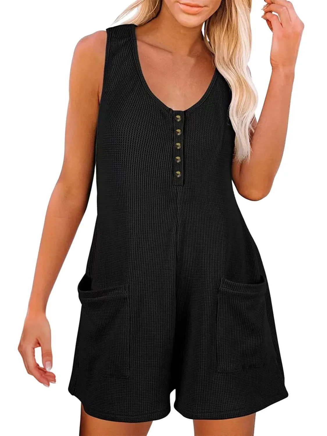 Full Size Pocketed Scoop Neck Sleeveless Romper - Wellen Fashion