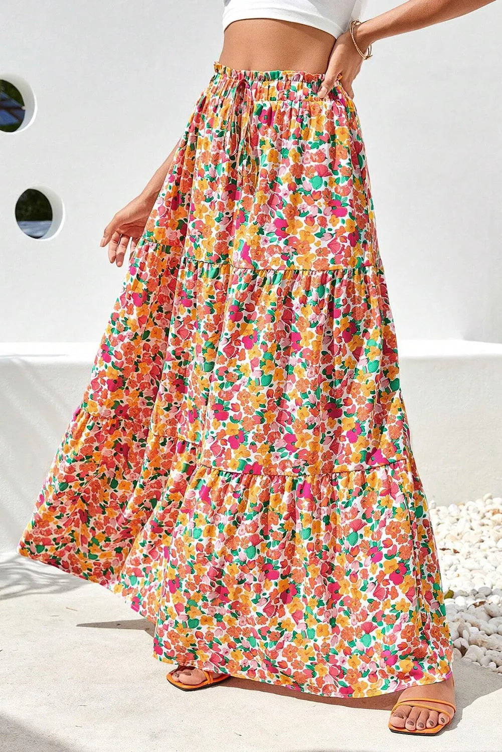 Printed Elastic Waist Maxi Skirt - Wellen Fashion