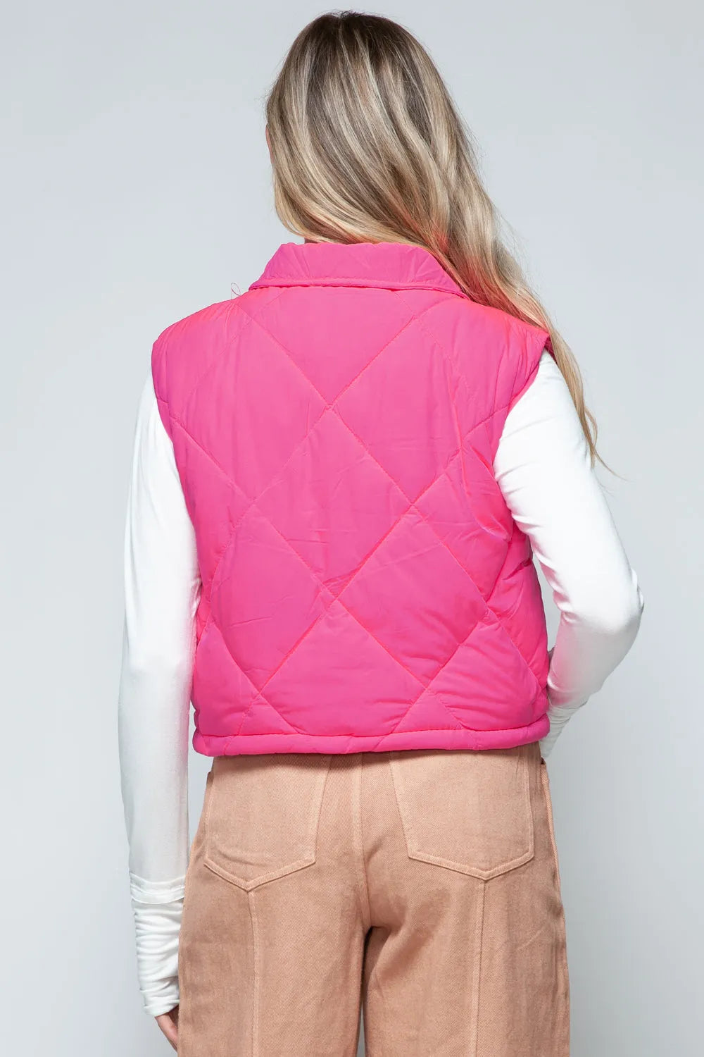 Snobbish Snap Down Quilted Crop Vest - Wellen Fashion