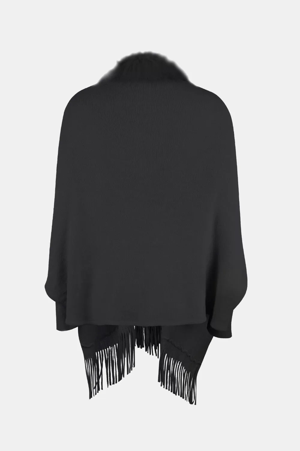 Fringe Open Front Long Sleeve Poncho - Wellen Fashion