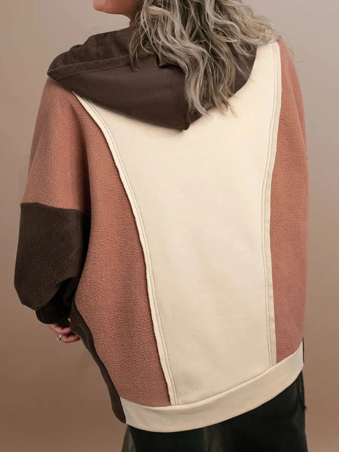 Plus Size Color Block Long Sleeve Hoodie - Wellen Fashion