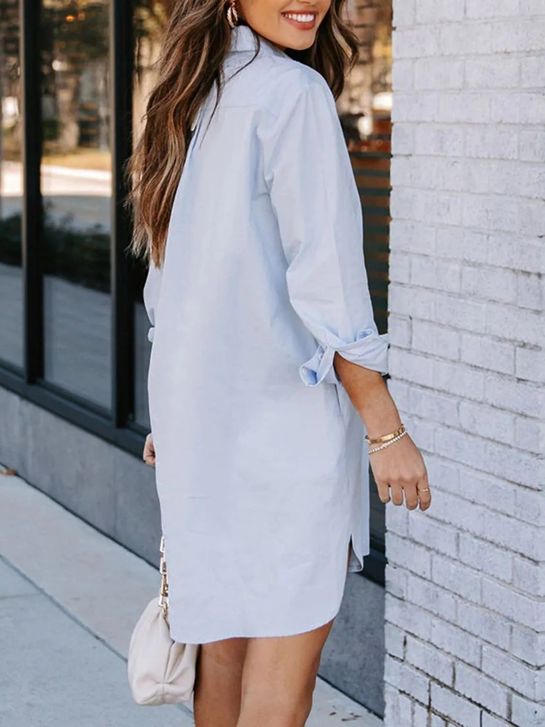 Lovelet Button Up Collared Neck Long Sleeve Shirt Dress