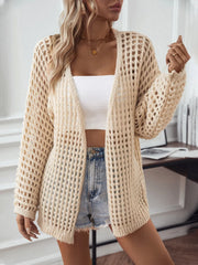 Openwork Open Front Long Sleeve Cardigan - Wellen Fashion