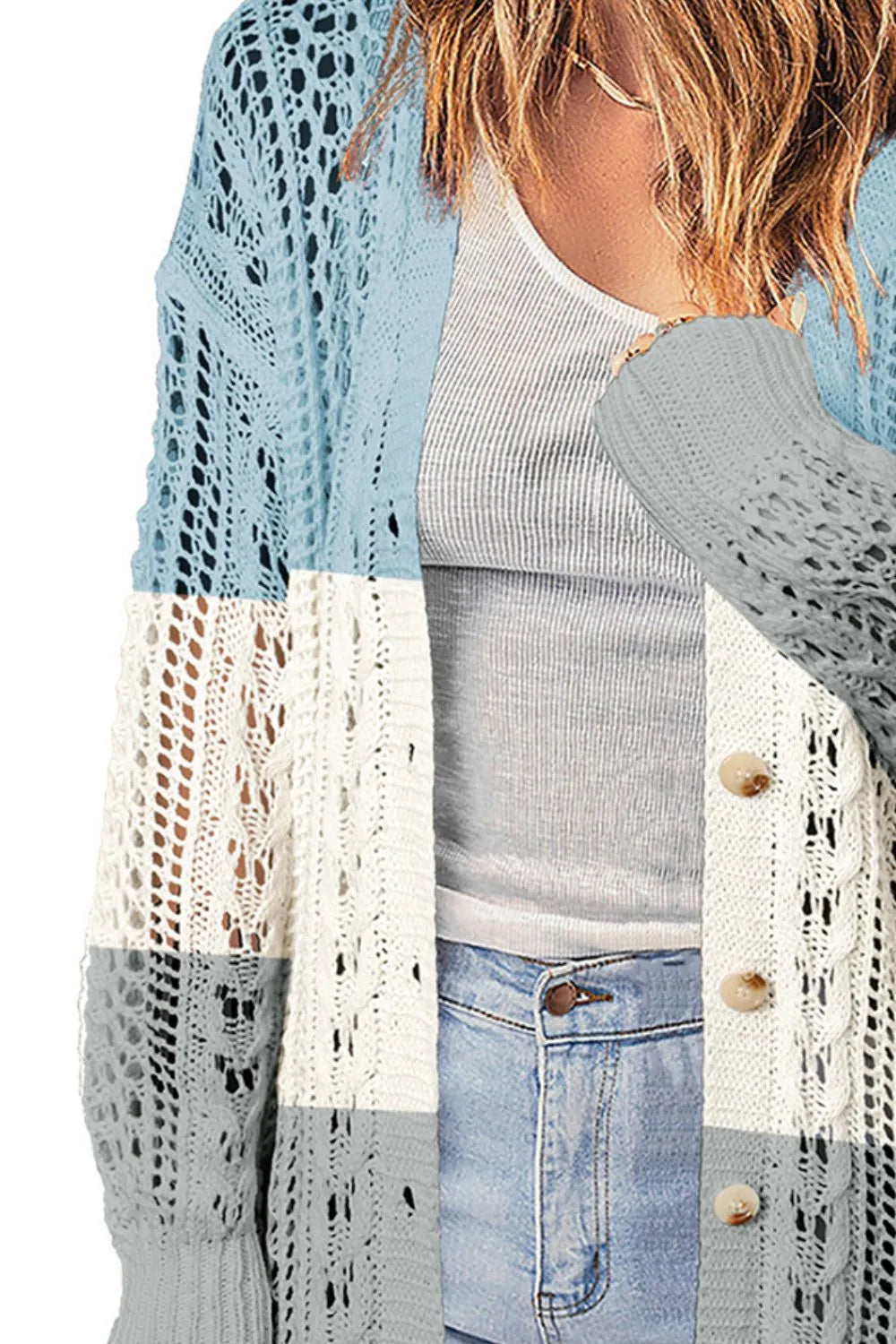 Double Take Openwork Ribbed Cuff Longline Cardigan - Wellen Fashion