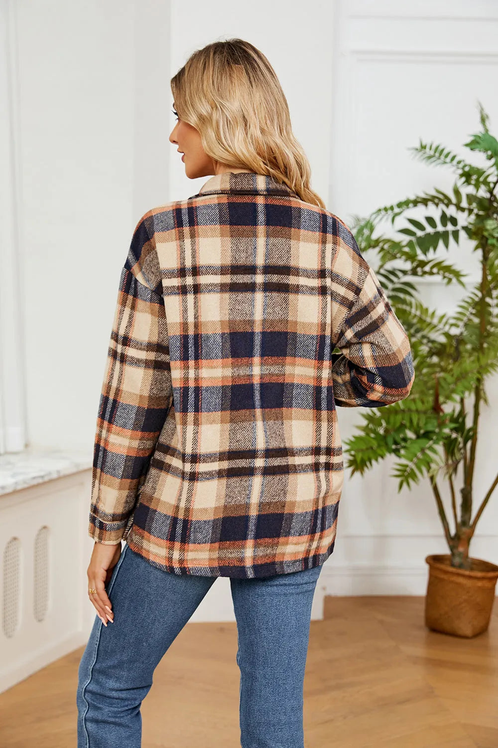 Collared Plaid Shacket - Wellen Fashion