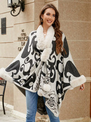 Faux Fur Trim Poncho - Wellen Fashion