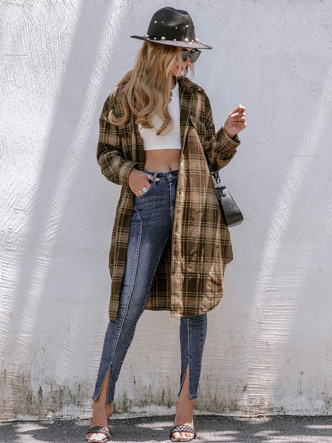 Plaid Button Up Long Sleeve Shacket - Wellen Fashion