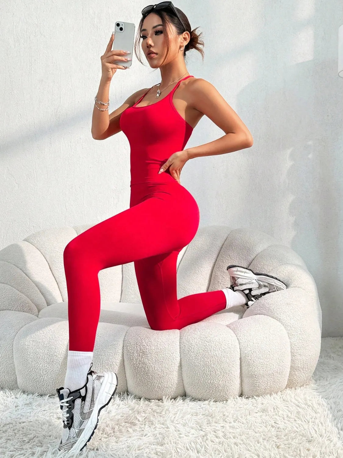 Scoop Neck Top and Pants Active Set - Wellen Fashion