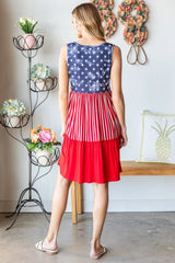 Heimish Full Size US Flag Theme Contrast Tank Dress - Wellen Fashion