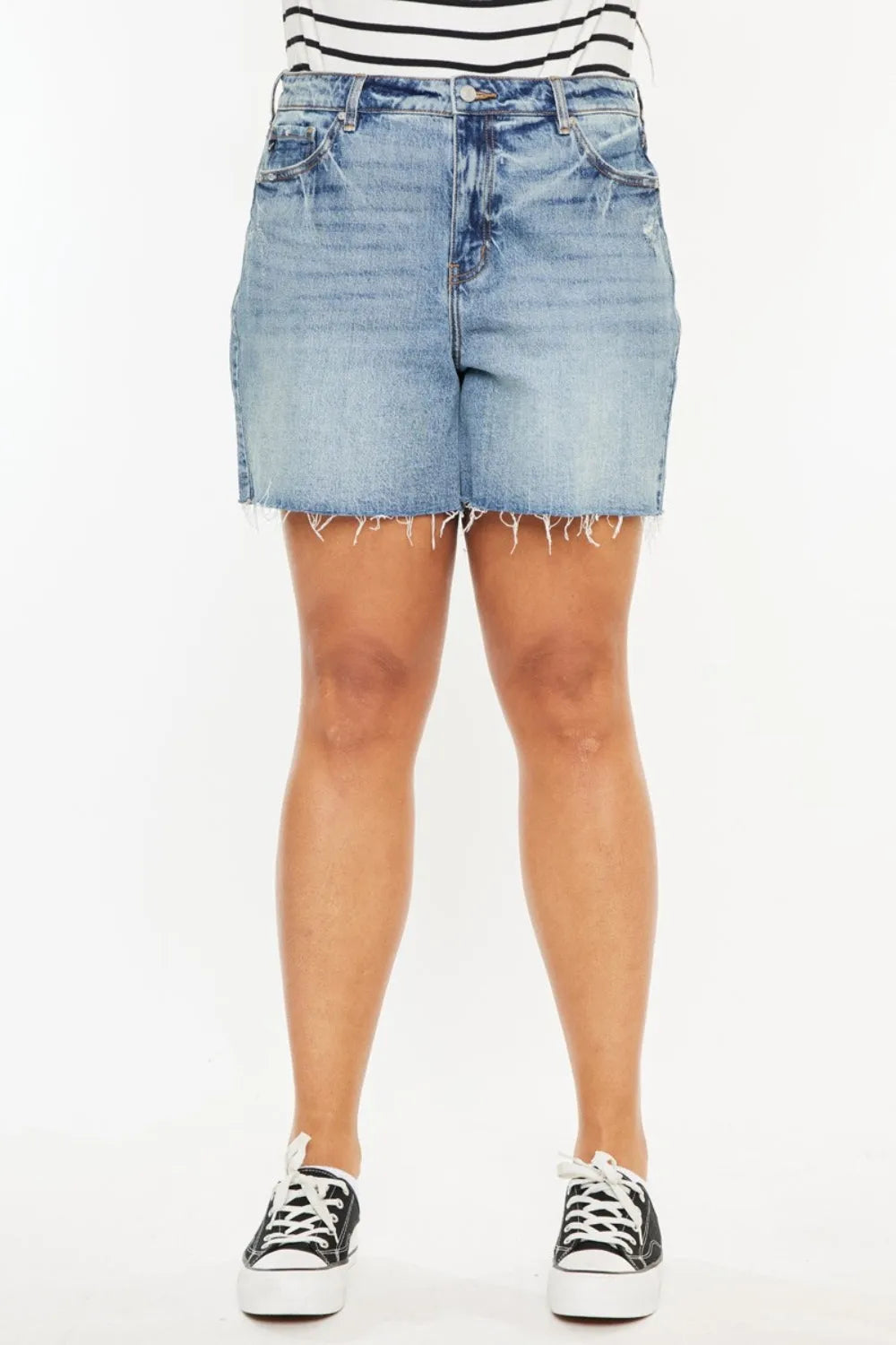 Kancan Full Size Raw Hem High Waist Denim Shorts - Wellen Fashion