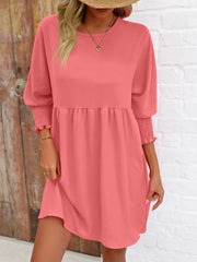 Round Neck Lantern Sleeve Mini Dress - Wellen Fashion