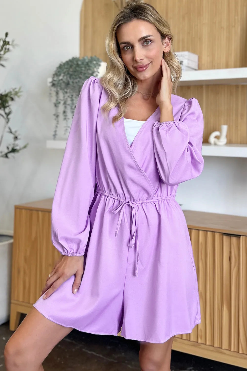 Double Take Full Size Drawstring Long Sleeve Romper - Wellen Fashion