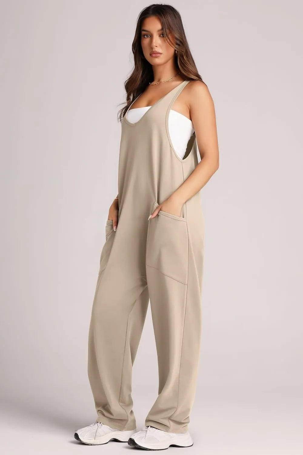 Wide Strap Jumpsuit with Pockets - Wellen Fashion